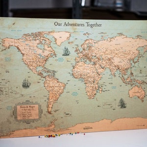 Large Push Pin World Map Rustic Style Pin Board 24x16" inches