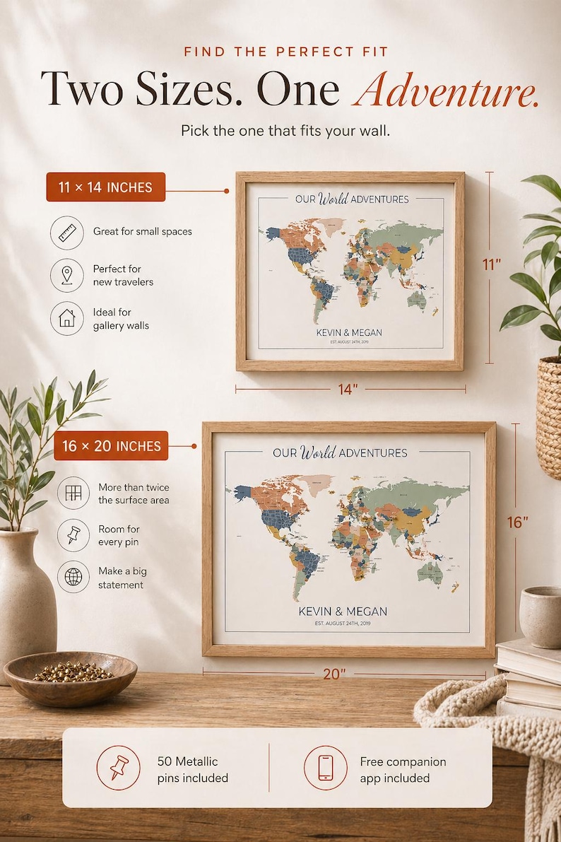 Push Pin World Map With Pins, Personalized Travel Map, Custom World Map ...