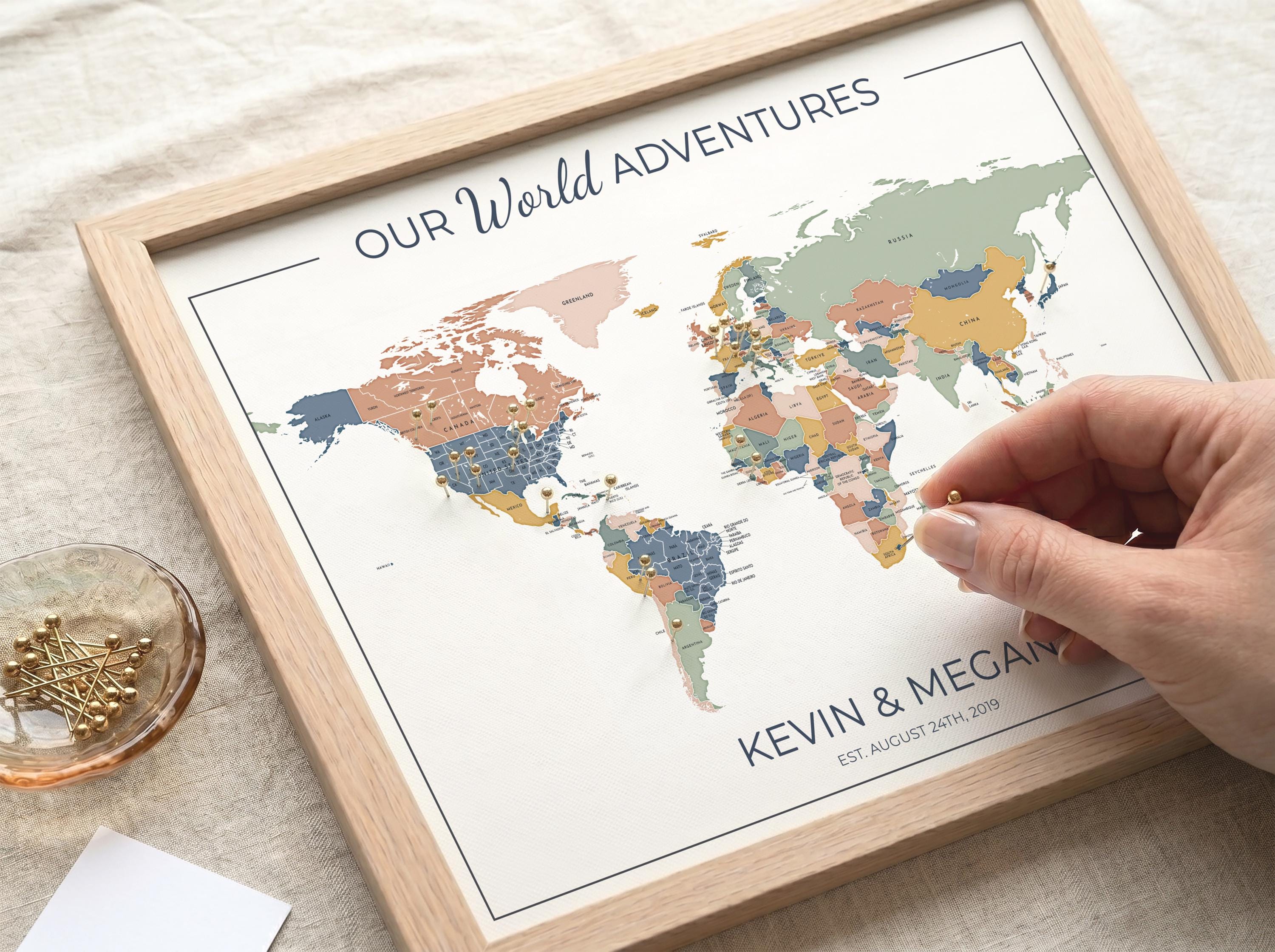 Push Pin World Map With Pins, Personalized Travel Map, Custom World Map ...