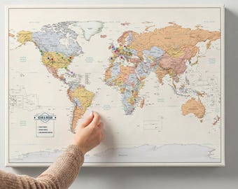 Push Pin World Travel Map – Vibrant Canvas Wall Art with Pins