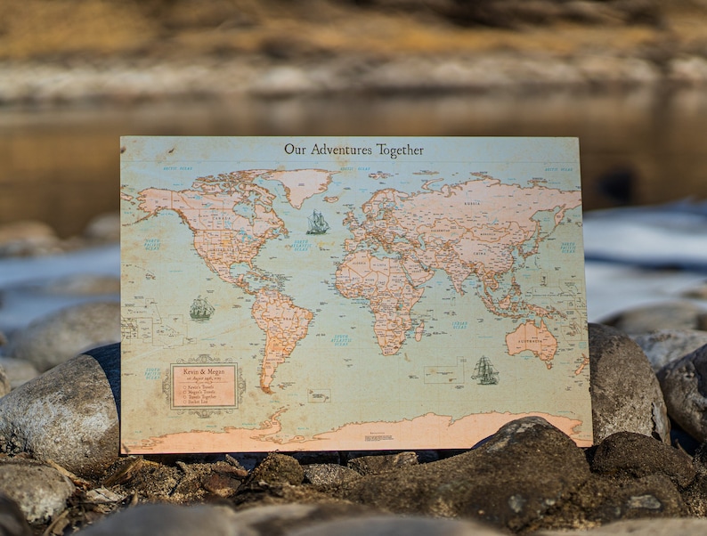 World Map Push Pin Rustic Style 13x19 image 6