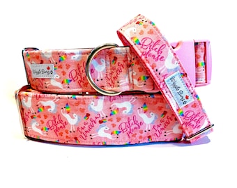 B!tch Please I'm a Unicorn Pink  Dog Collar - Martingale Dog Collar - Clip Collar - Dog Leash - Training Collar
