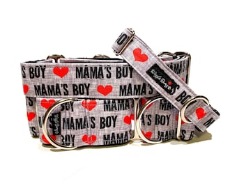 Mama's Boy Grey Dog Collar - Martingale Dog Collar - Clip Collar - Dog Leash - Training Collar