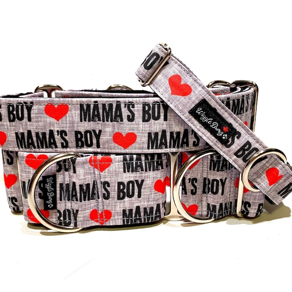 Mama's Boy Grey Dog Collar - Martingale Dog Collar - Clip Collar - Dog Leash - Training Collar