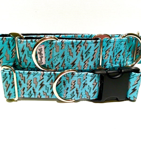 Blue Lightning Dog Collar - Martingale Dog Collar - Clip Collar - Dog Leash - Training Collar