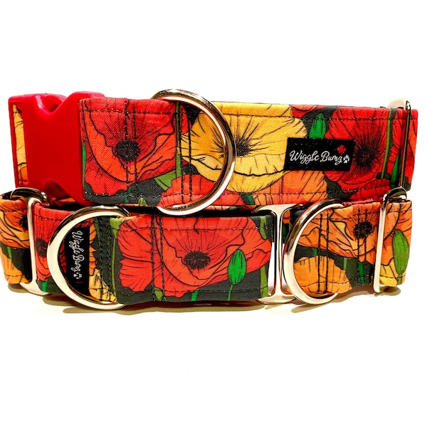 Poppy Garden Dog Collar - Martingale Dog Collar - Clip Collar - Dog Leash - Training Collar