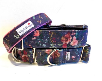 Fable Floral Purple Dog Collar - Martingale Dog Collar - Clip Collar - Dog Leash - Training Collar