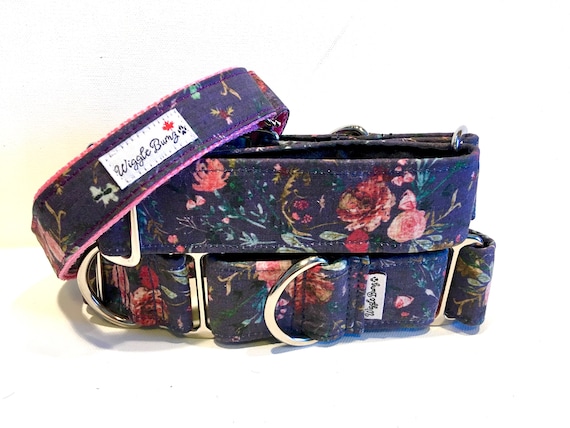 Fable Floral Purple Dog Collar Martingale Dog Collar Clip