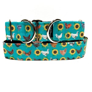 Chickens in the Garden Dog Collar - Martingale Dog Collar - Clip Collar - Dog Leash - Training Collar