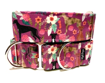 Floral Greyhound Dog Collar - Martingale Dog Collar - Clip Collar - Dog Leash - Training Collar