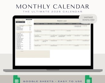 2026 Calendar | Task Tracker | Monthly Planner | Planner 2026 | Digital Calendar | To Do List Template | Task Template | Google Sheets