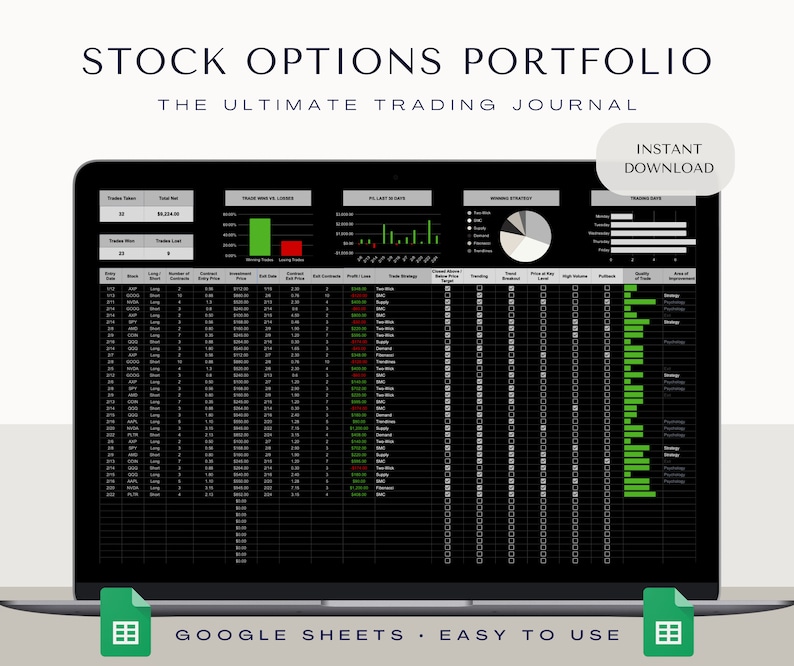 Trading Journal | Investment Portfolio | Stock Tracker | Crypto Trading | Day Trading | Profit Tracker | Stock Options | Portfolio Template image 1