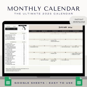 2025 Calendar | Monthly Planner | Planner 2025 | Digital Calendar Planner | To Do List Template | Task Tracker | Google Sheets Template