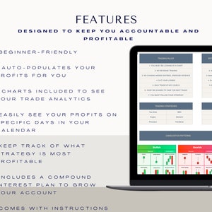 Peut inclure: Un &eacute;cran d'ordinateur portable affichant une feuille de calcul avec des r&egrave;gles de trading, des strat&eacute;gies et des mod&egrave;les de chandeliers. Le texte &agrave; l'&eacute;cran comprend "R&egrave;gles de trading", "R&egrave;gles de strat&eacute;gie", "Strat&eacute;gies de trading" et "Mod&egrave;les de chandeliers". La feuille de calcul est organis&eacute;e en colonnes et en lignes avec des en-t&ecirc;tes et des donn&eacute;es. L'ordinateur portable est sur un fond blanc.