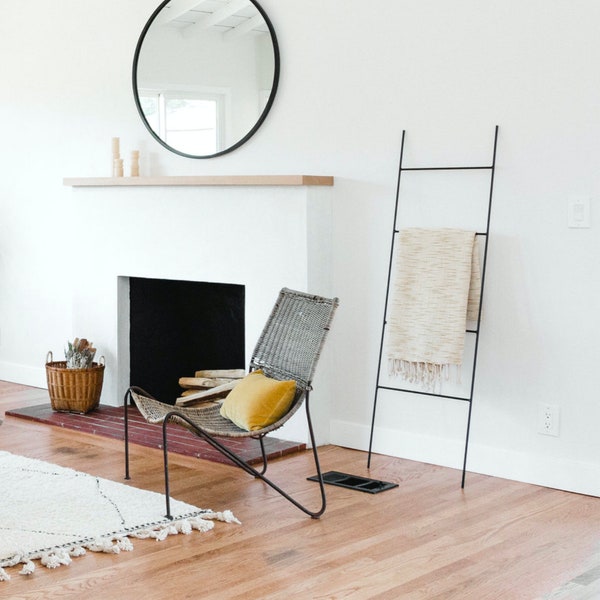 Handmade Metal Blanket Ladder, 60" Southwest Decor, Satin Black Finish, No Assembly Required.