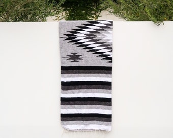 Grey Black White Soft Handwoven Throw Mexican Blanket Diamond Pattern Yoga Beach Southwest Decor