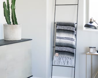 Grey Black White Handmade Mexican Blanket Throw Beach Camping Yoga Serape Saltillo Southwest Decor