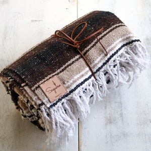 Mexican Blanket Tan Brown Boho Beach Camping Southwestern  Falsa Serape  Saltillo Southwest  Falsa Throw
