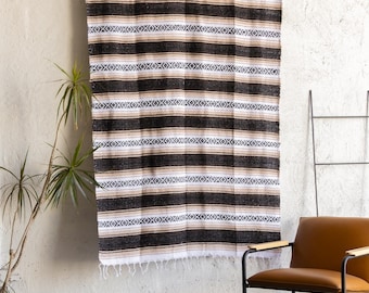 Mexican Blanket Tan Brown Boho Beach Camping Southwestern  Falsa Serape  Saltillo Southwest  Falsa Throw