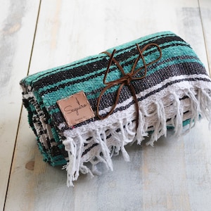 Mexican Blanket Falsa Yoga Soft Handwoven Throw Teal Green