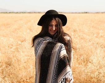 Neutral Brown Mexican Blanket Boho Beach Camping Southwestern  Yoga Serape  Saltillo Southwest  Falsa Throw