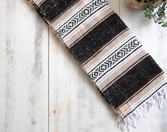 Mexican Blanket Tan Brown Boho Beach Camping Southwestern  Falsa Serape   Southwest Falsa Handwoven Throw