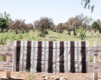 Mexican Blanket Tan Brown Boho Beach Camping Southwestern  Falsa Serape  Saltillo Southwest  Falsa Throw