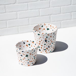 Terrazzo Planter Pattern Painted Terracotta Planter Pot Ceramic Mid Century Scandinavian Mexican Boho Decor Clay