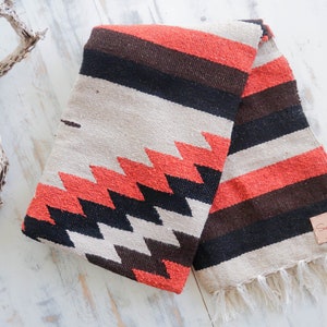 Handmade Mexican Blanket Tan Brown Boho Yoga Serape   Gift Travel Falsa Woven Throw