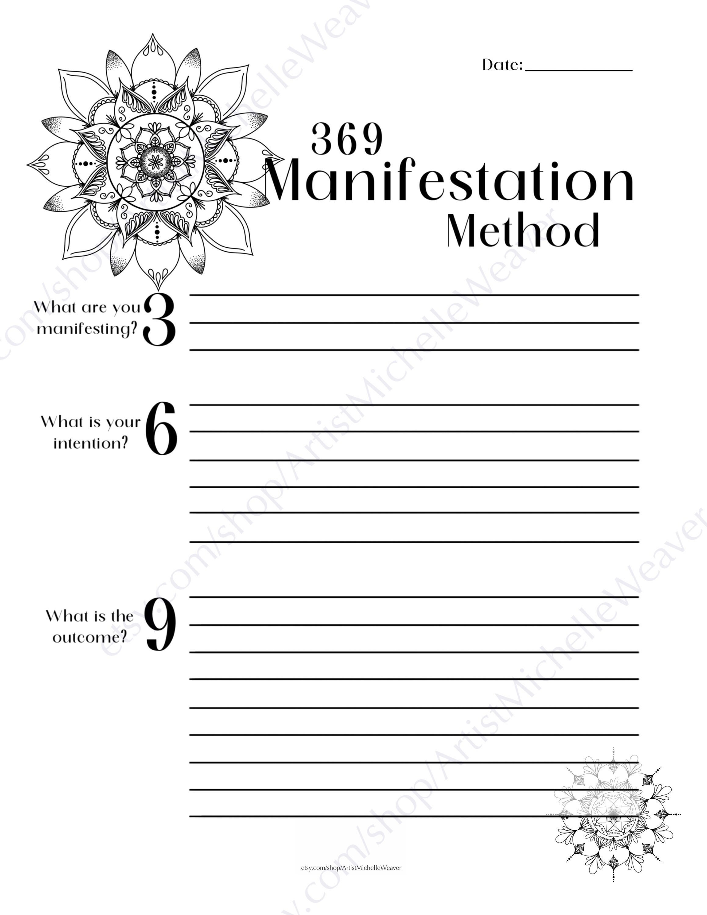 369 Manifestation Method Worksheet Printable Instant Etsy