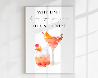 Happy Hour Quote Art | Cocktail Poster | Home Bar Decor | Drink Sign | Printable Wall Art | Home Gifts