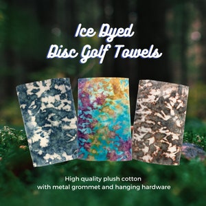 Hand ice dyed disc golf towel: 100% cotton extra regulation soft golf frisbee towel, w/ grommet and metal hook, dyed in Asheville
