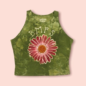 Made to Order Hand Painted Billy Strings inspired Red Daisy Batik Halter Crop Top Customizable Handmade in Asheville, NC by waxonstudio image 2