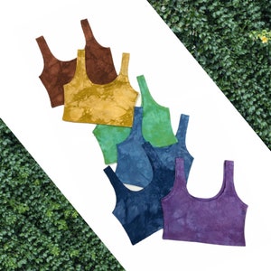 Set van zachte katoenen handgeverfde bralettes: low-impact vezelkleurstoffen op lichtgewicht stretchkatoen | gelaagde natuurlijke bh-croptop van waxonstudio