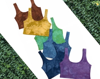 Set of soft cotton hand dyed bralettes - low-impact fiber dyes on lightweight stretch cotton | layering natural bra crop top by waxonstudio