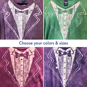 Made to Order tuxedo batik t-shirt hand dyed by waxonstudio