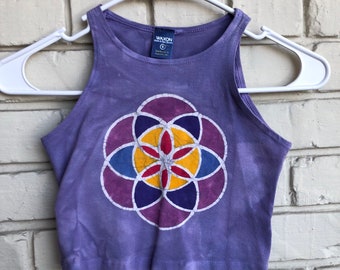 Made to Order Seed of Life batik mandala sacred geometry halter crop top | customizable, gorgeous, unique, sexy, hand dyed top