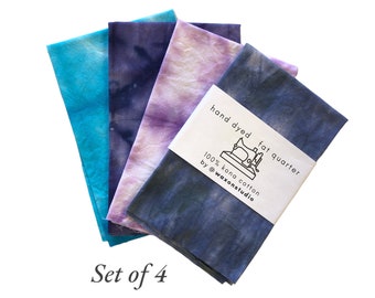 Shibori dyed fat quarter (set of 4) dyed by hand in small batches for quilting, sewing, crafts | uniquely hand dyed fabric textiles