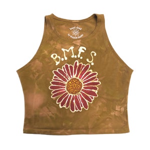 Made to Order Hand Painted Billy Strings inspired Red Daisy Batik Halter Crop Top Customizable Handmade in Asheville, NC by waxonstudio image 1