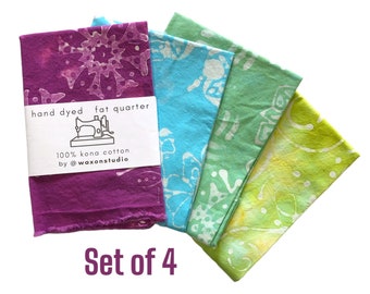 Handmade batik fat quarters (set of 4) made by hand in small batches for quilting, sewing, crafts | uniquely hand dyed fabric textiles