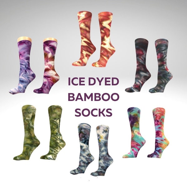 Bamboo Adult-size Hand Dyed Socks | Luscious & Strong ice tie-dyed soft comfy socks for adults | handdyed by waxonstudio in Asheville