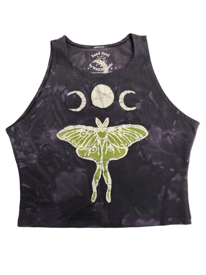 Made to Order Luna Moth Batik hand painted design halter crop top Customizable, gorgeous, unique, sexy, hand dyed top image 2