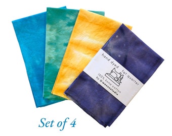 Shibori dyed fat quarter (set of 4) dyed by hand in small batches for quilting, sewing, crafts | uniquely hand dyed fabric textiles