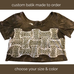 Made to Order batik basketweave design cropped short sleeve soft cotton tee, hand dyed & printed with beeswax by waxonstudio in Asheville image 1