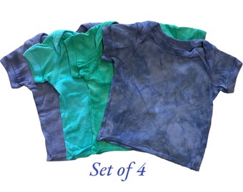 6 month hand dyed cotton baby t-shirts, made with low-impact dyes and safe for babies! Gender free, neutral. Dyed at WaxonStudio (Asheville)