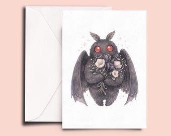 Mothman Love Card, Cryptid Romance Greeting Card, Spooky Valentine Card, Gothic Cryptid Art, Weird Love Card