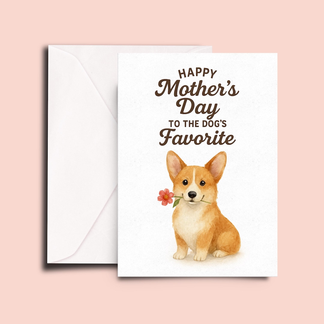 Funny Dog Mom Mother's Day Card – Corgi With Flower – Cute Dog Lover ...