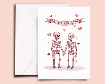 Skeleton Anniversary Card - Gothic Romantic Watercolor Love