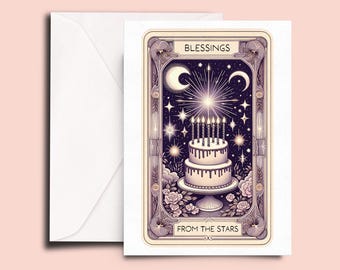 Tarot Birthday Card | Vintage Inspired Celestial Birthday Greeting | Cosmic Birthday Blessings | Astrology-Themed Birthday Card