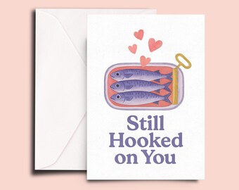 cute fish valentine cards with hook Funny Fish Valentine's Day Card, 'hooked on You' Pun, Handmade Watercolor  Card
